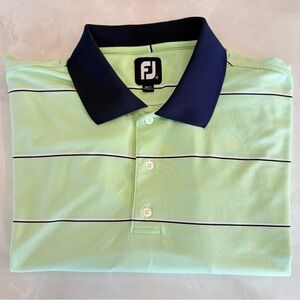 FootJoy Men’s XL Light Green Stripe Preppy Golf Polo Navy Collar